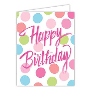 Happy Birthday Hot Pink Colorful Polkadots Greeting Card