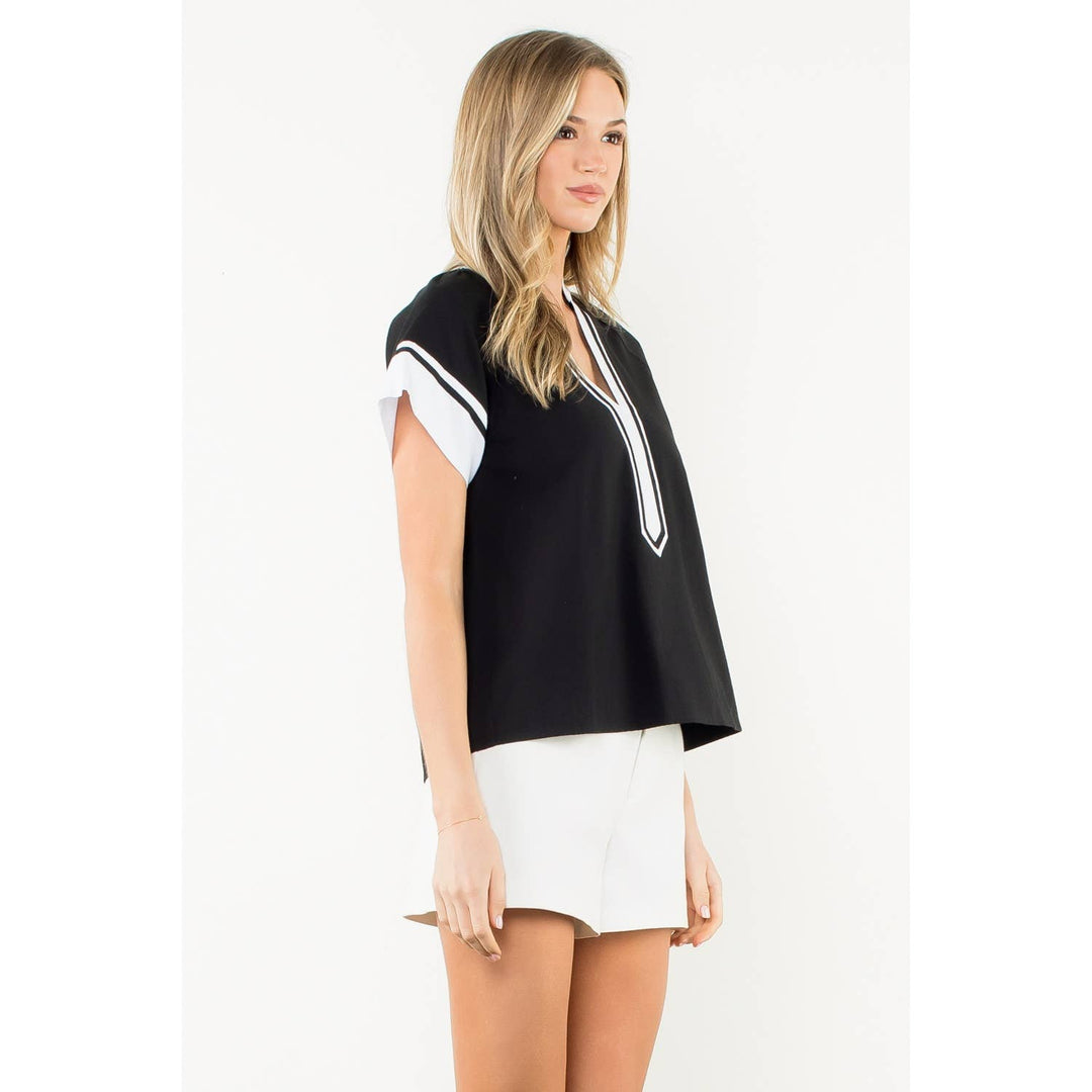 Orange Trim Short Sleeve Top