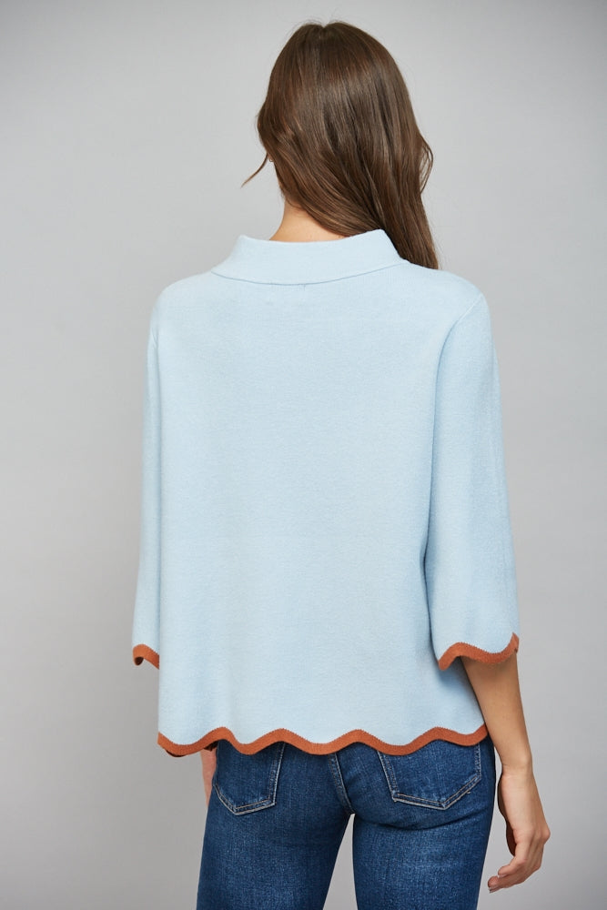 Scallop Edge Detailed Mock Neck Sweater Top