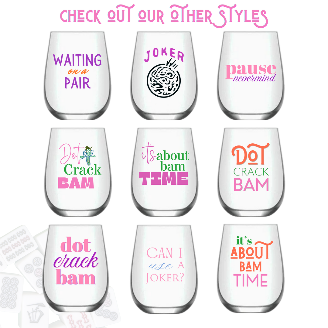 Mahjong Stemless 4ct Set Wine Glasses "Can I Use a Joker"