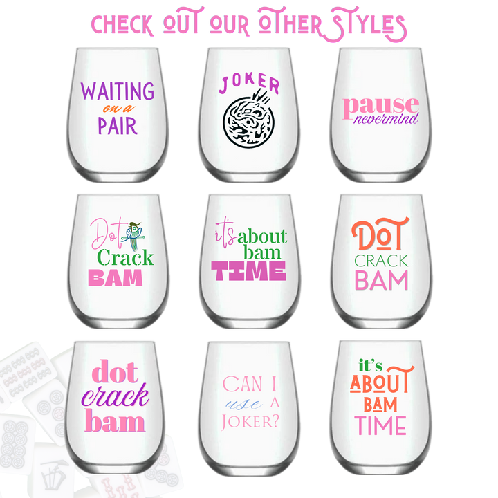 Mahjong Stemless 4ct Set Wine Glasses "Can I Use a Joker"