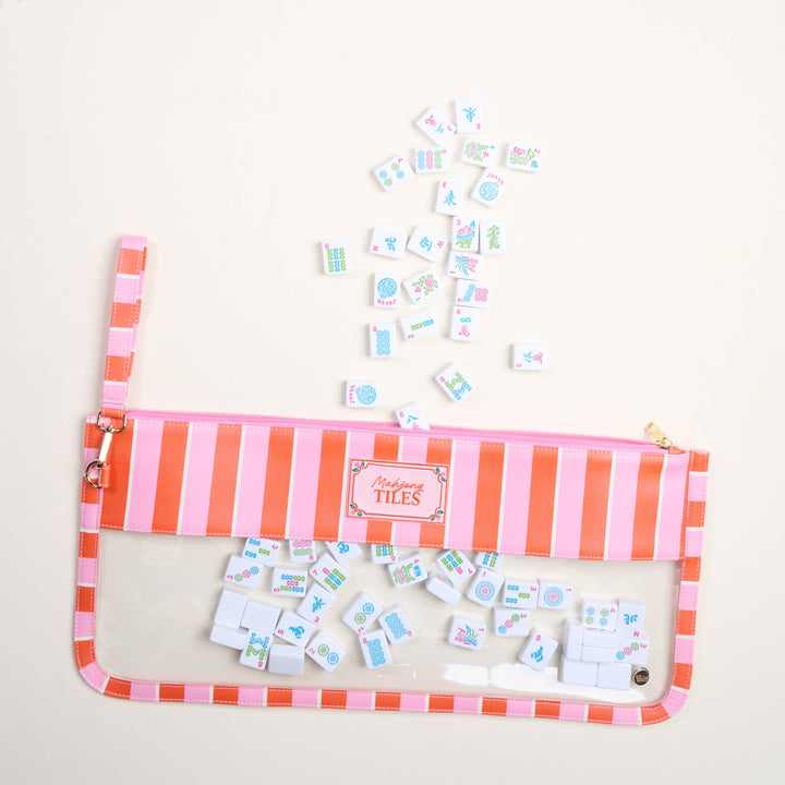 Sicily Stripes Mahjong Tile Keeper Pouch–Sicily Stripes Pink