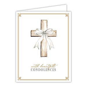 Heartfelt Condolences Brown Cross & White Bow Greeting Card
