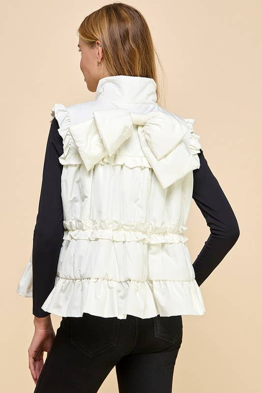 Ruffle Trim Back Bow Detail Vest