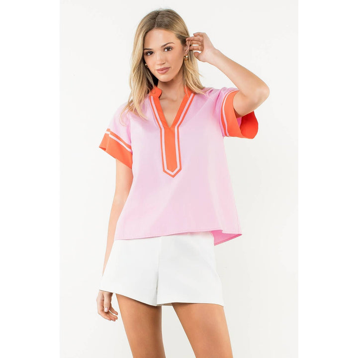 Orange Trim Short Sleeve Top