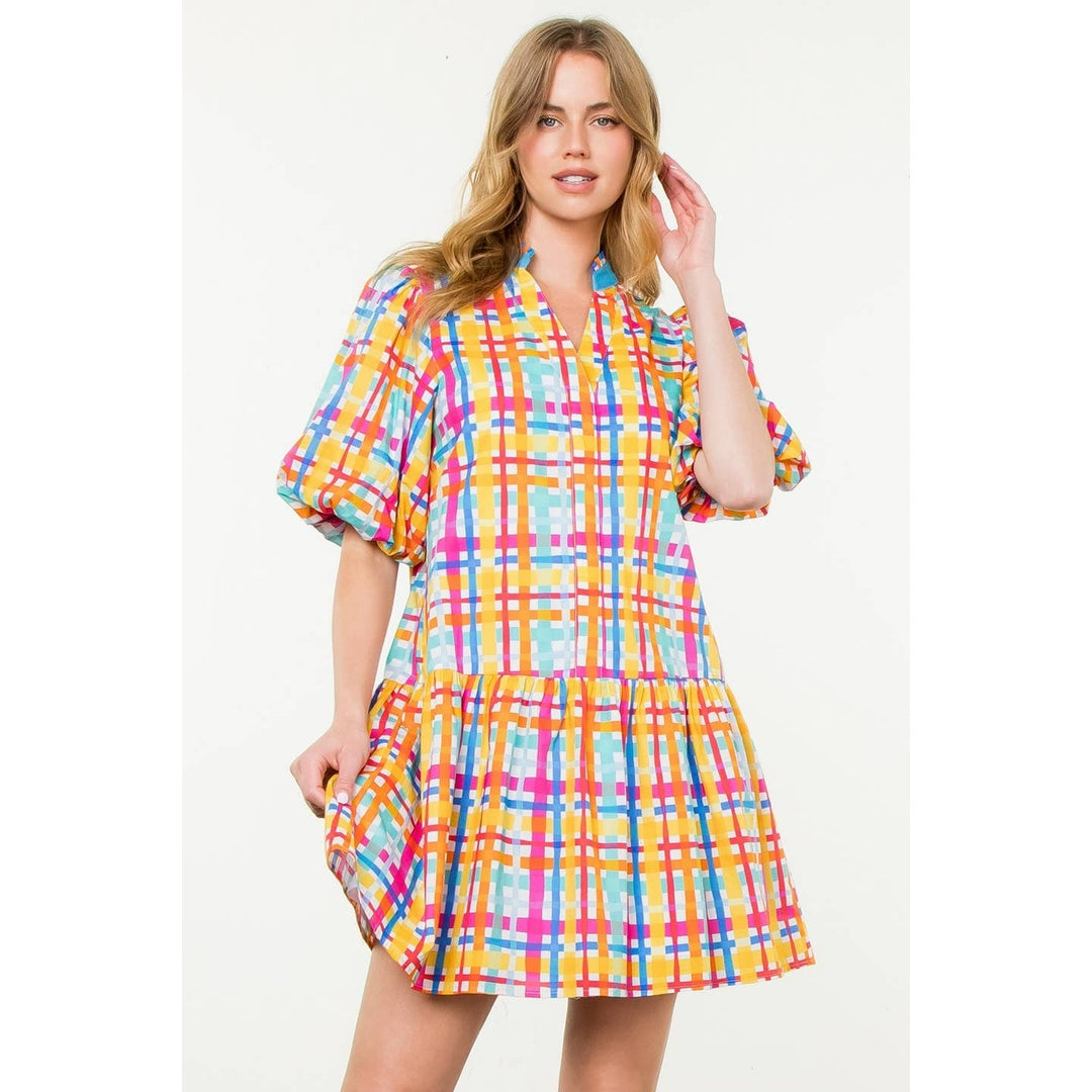 Plaid Puff Sleeve Dress