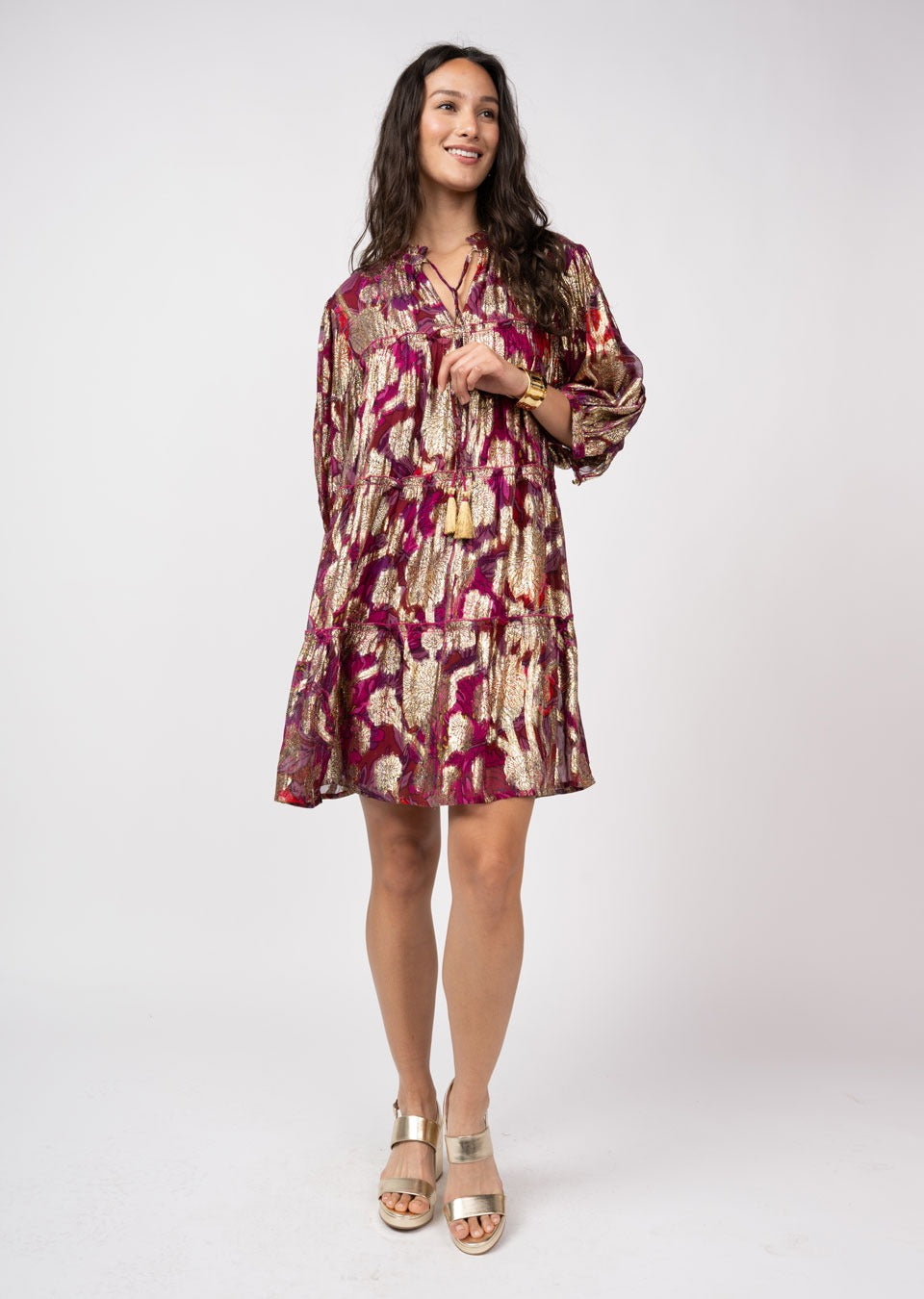 Ivy Jane Metallic Print Tiered Dress