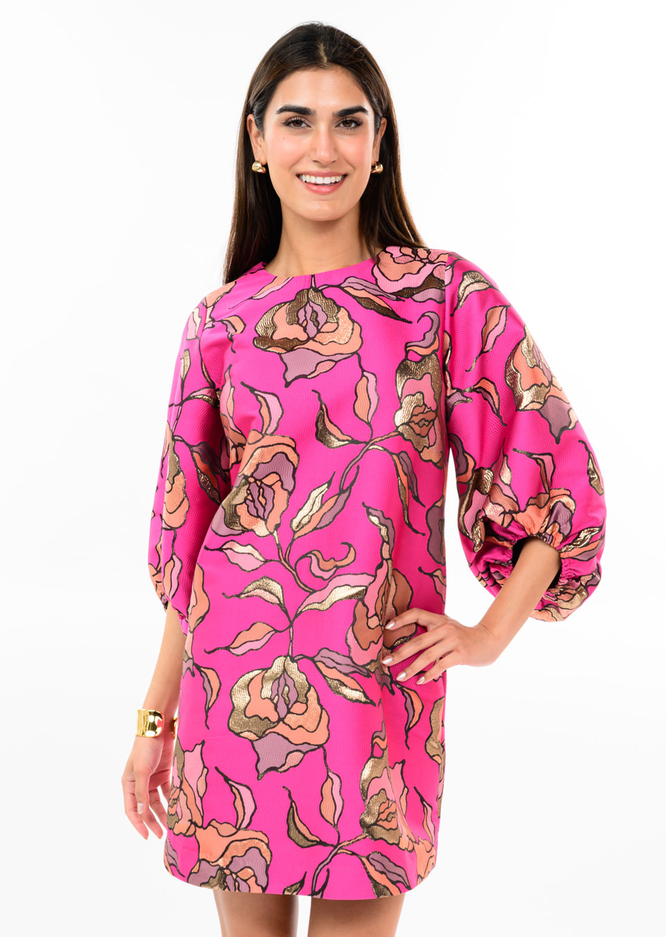 Floral Pink Brocade Dress