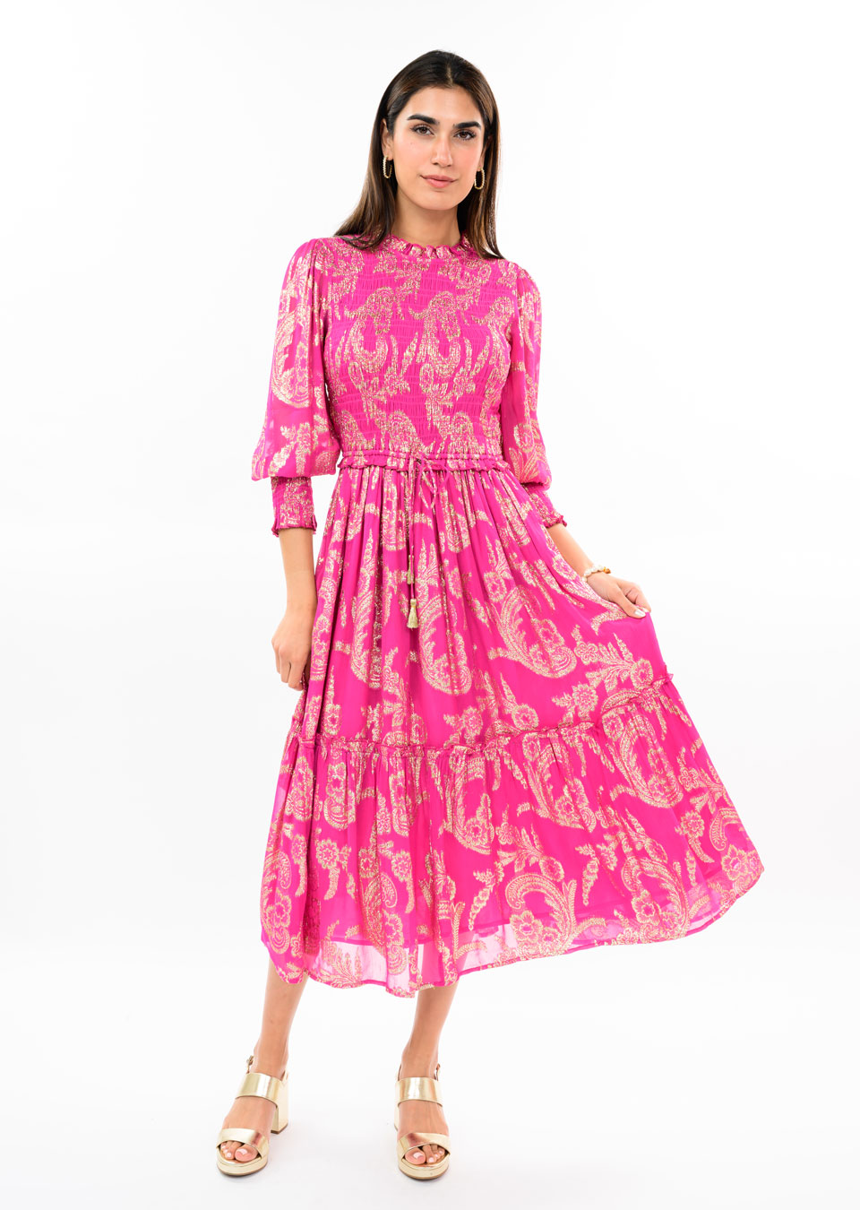 Pink Metallic Rayon Dress