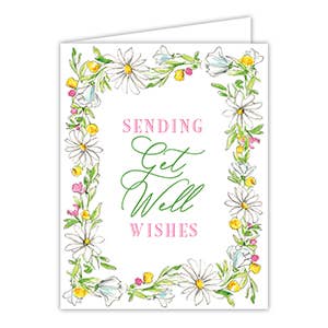 Sending Get Well Wishes Daisy Floral Border Greeting Card