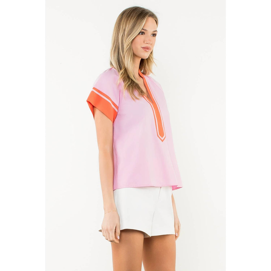 Orange Trim Short Sleeve Top