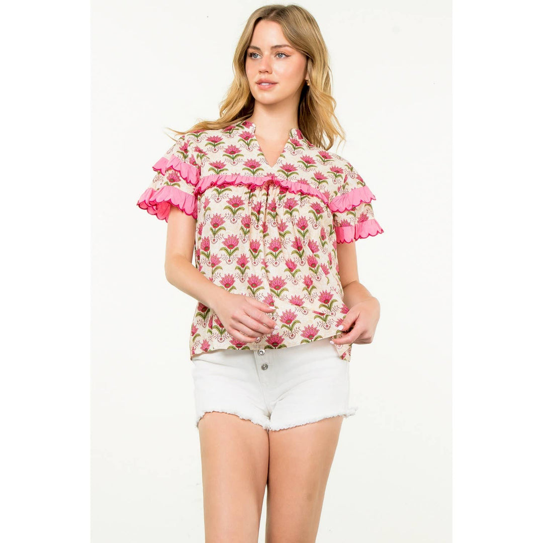 Floral Flounce Sleeve Top