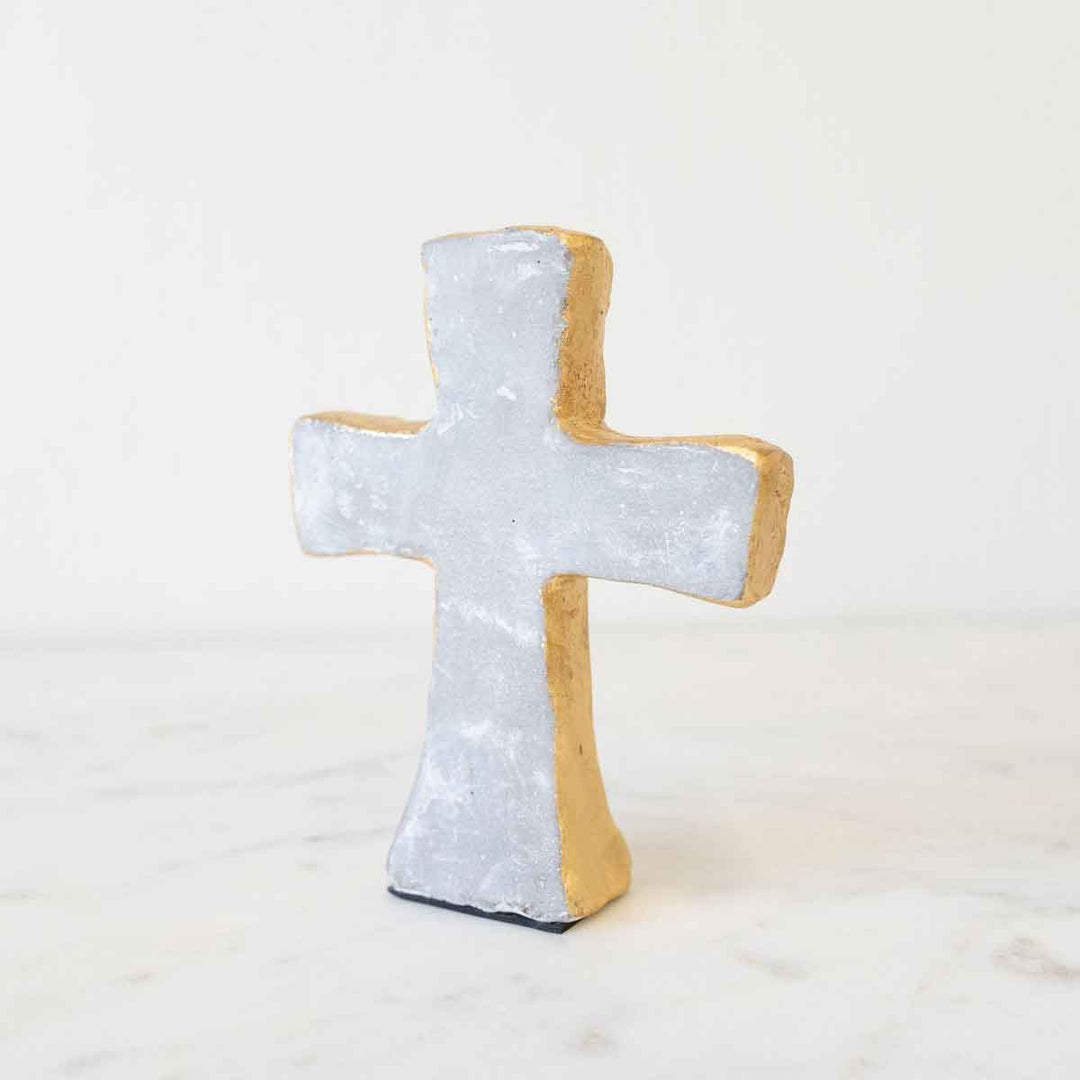 Concrete Cross  - Gray/Gold  5"