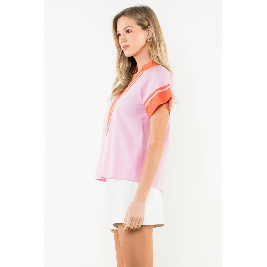 Orange Trim Short Sleeve Top