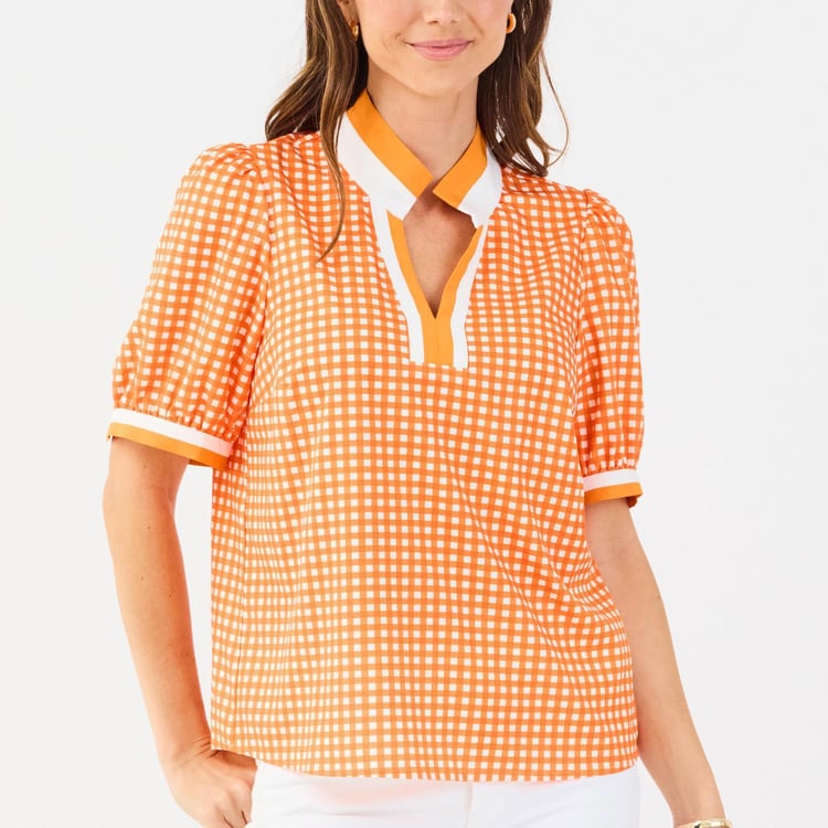 Gingham Orange/White Collar Top