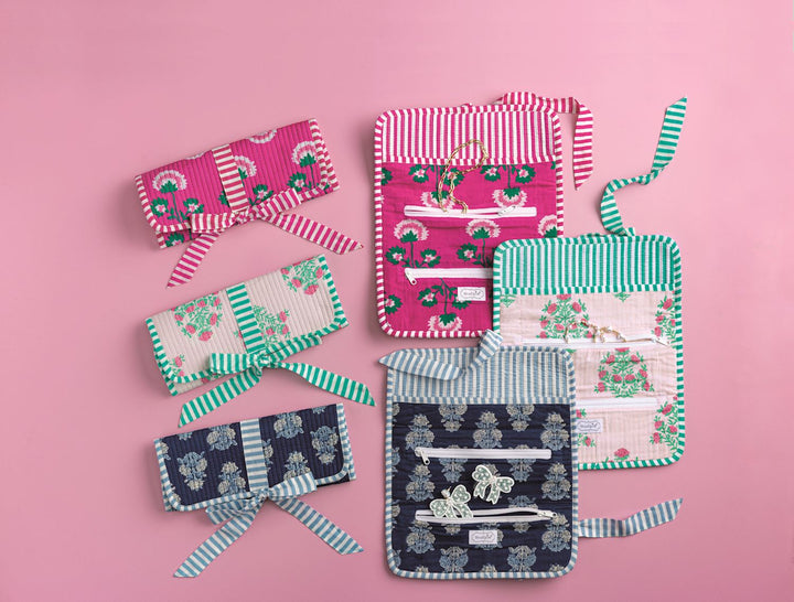 Block Print Jewelry Roll Case
