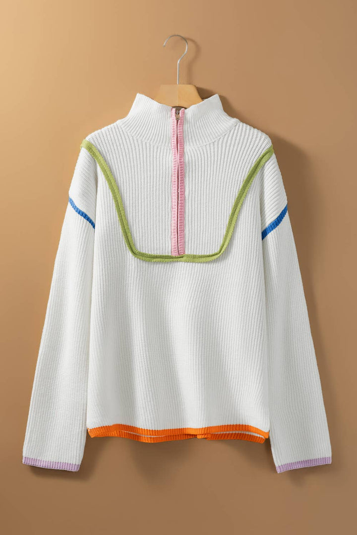 Colorful Edge Drop Shoulder Sweater