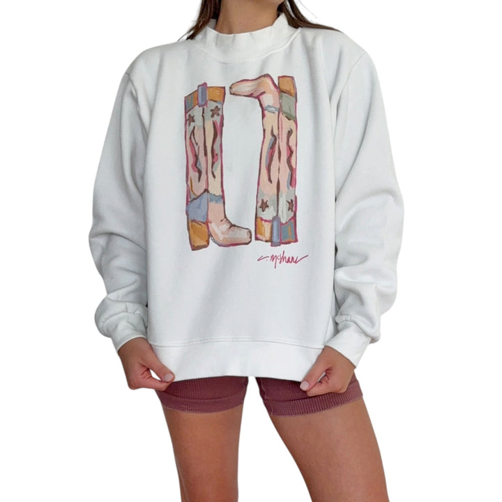 Cowgirl Boots Mockneck Sweatshirt | One Size Fits Most