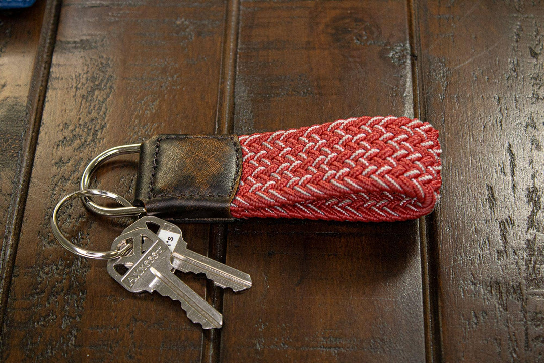 Braided Stretch Woven Crimson and White Keychain