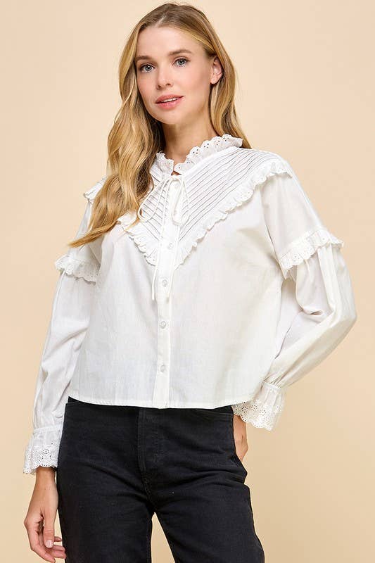 Eyelet Lace Button Up Blouse