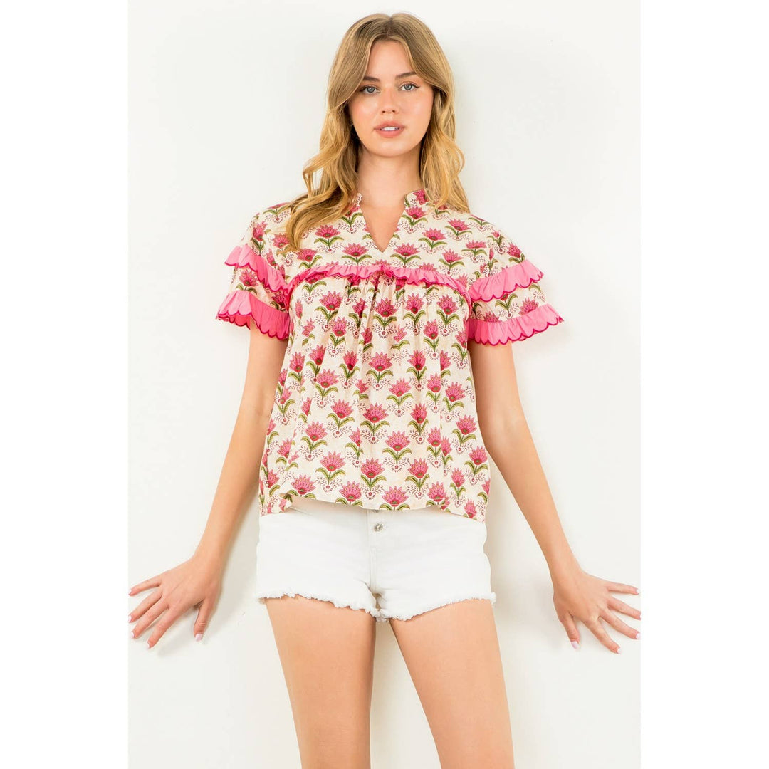Floral Flounce Sleeve Top