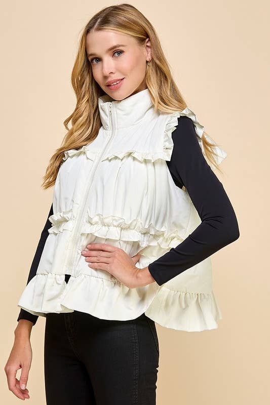 Ruffle Trim Back Bow Detail Vest