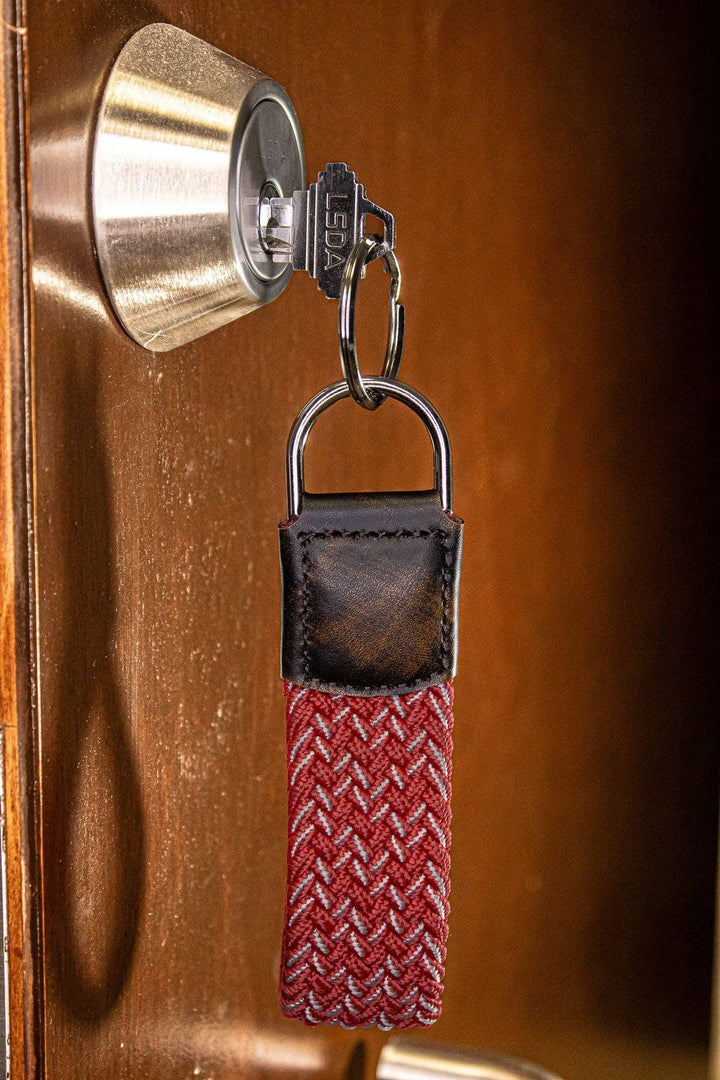 Braided Stretch Woven Crimson and White Keychain