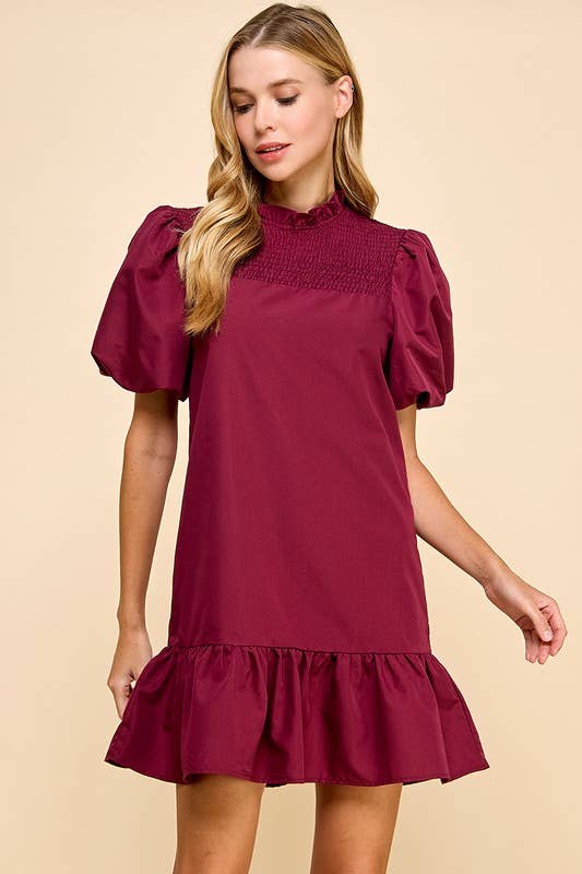 Puff Sleeve Ruffle Hem Shift Dress