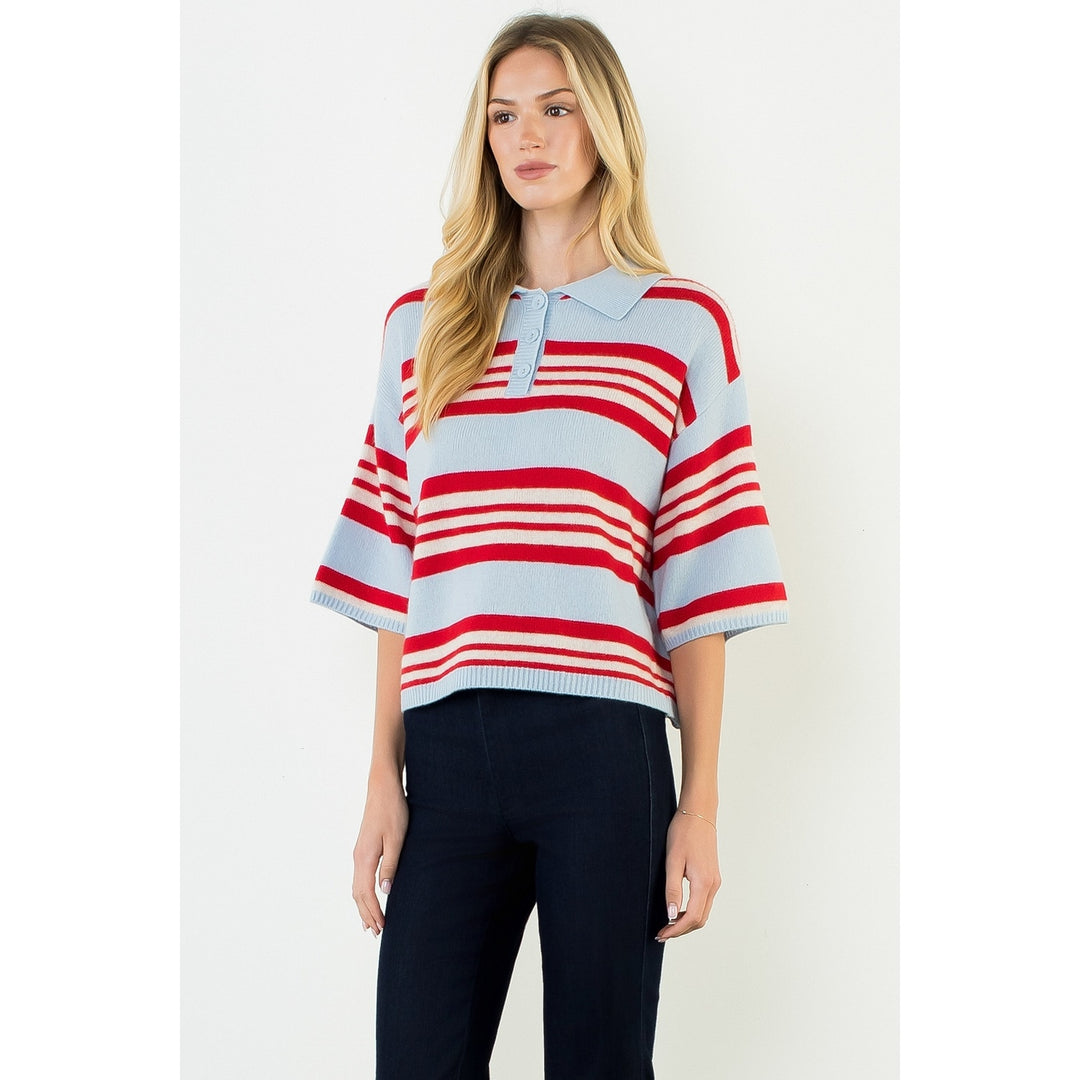 Sarah Stripe Collared Sweater Top