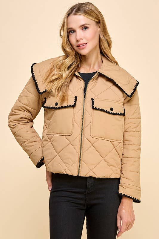 Front Zipper Quilted Puffer Jacket