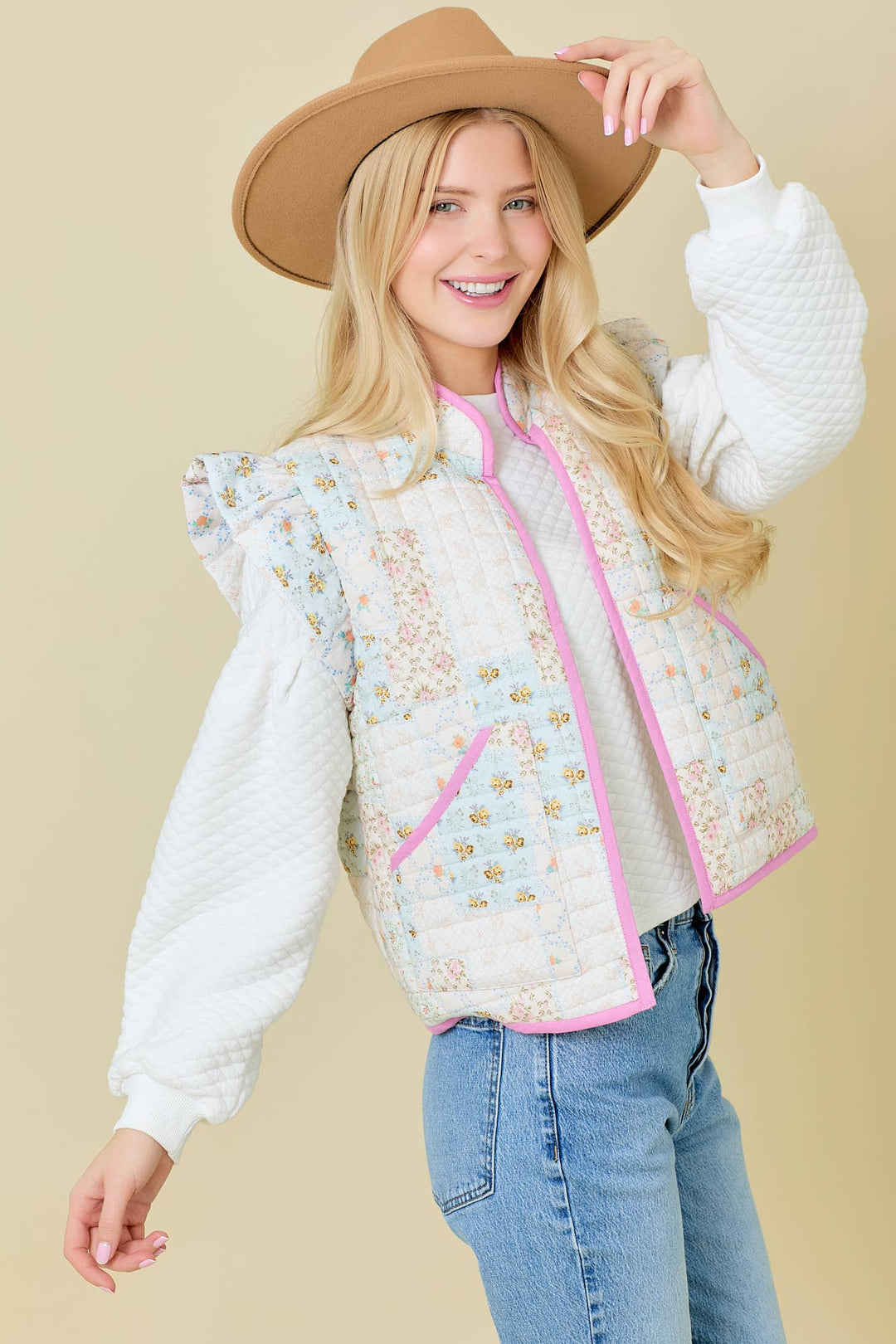 Quilted Ruffle Vest