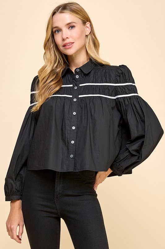 Collared Striped Button Down Blouse