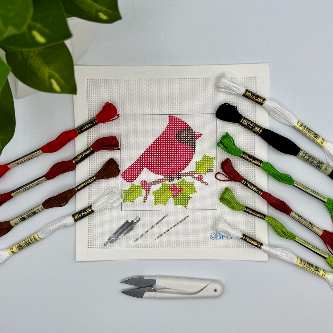 Cardinal with Holly Needlepoint Kit