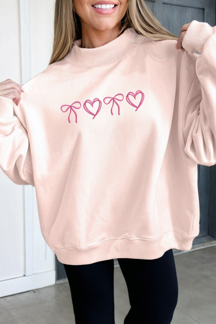 Valentines Bow Heart Embroidered Sweatshirt