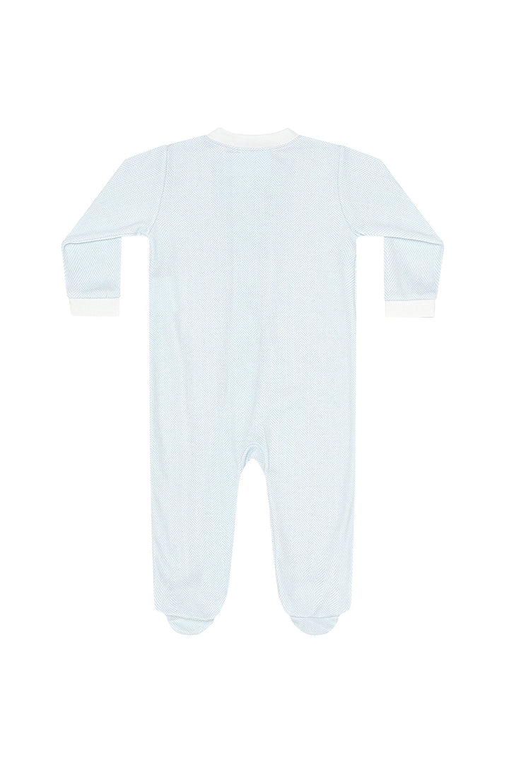 Blue Herringbone Zipper Footie
