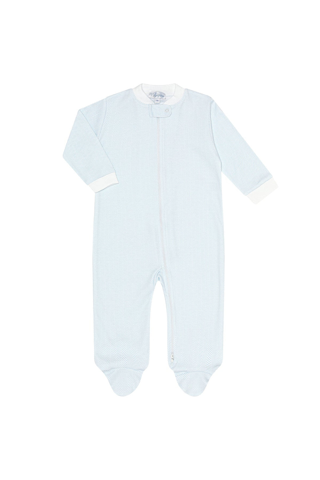 Blue Herringbone Zipper Footie