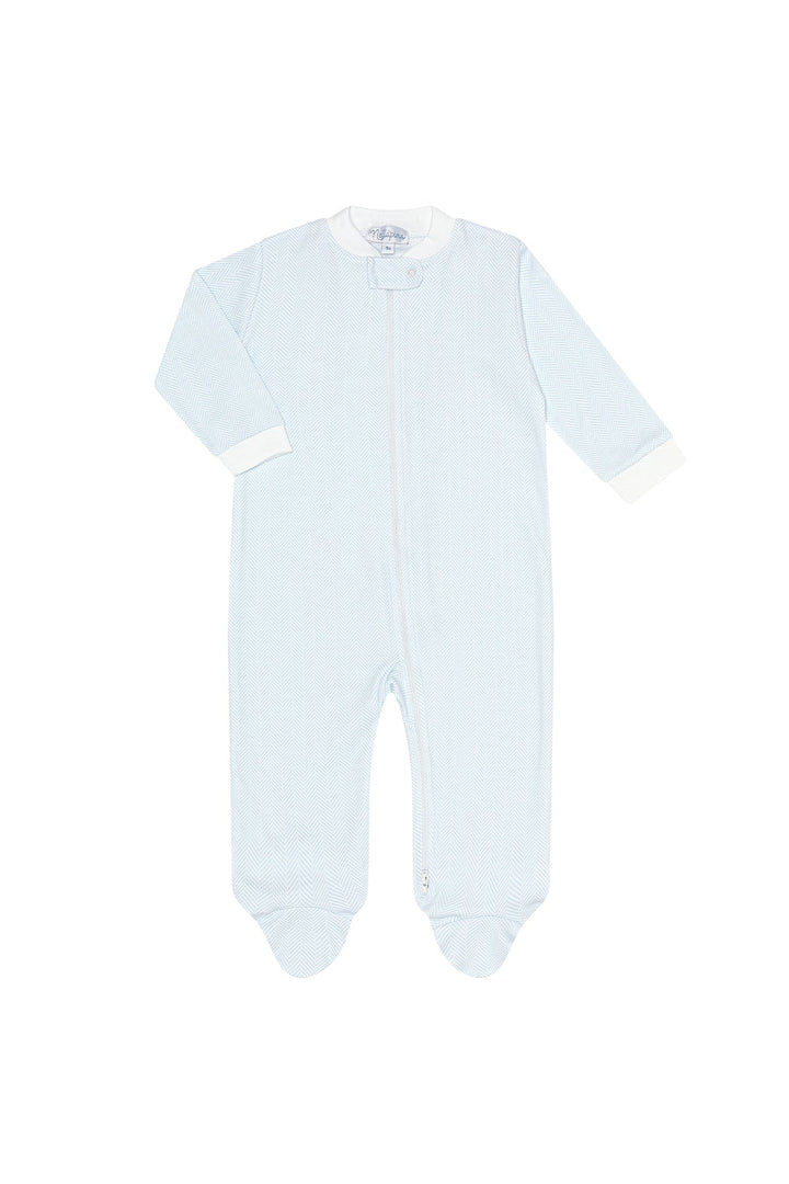Blue Herringbone Zipper Footie