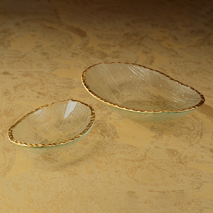 Oval Textured Bowl with Gold Rim