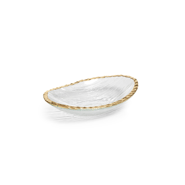 Oval Textured Bowl with Gold Rim