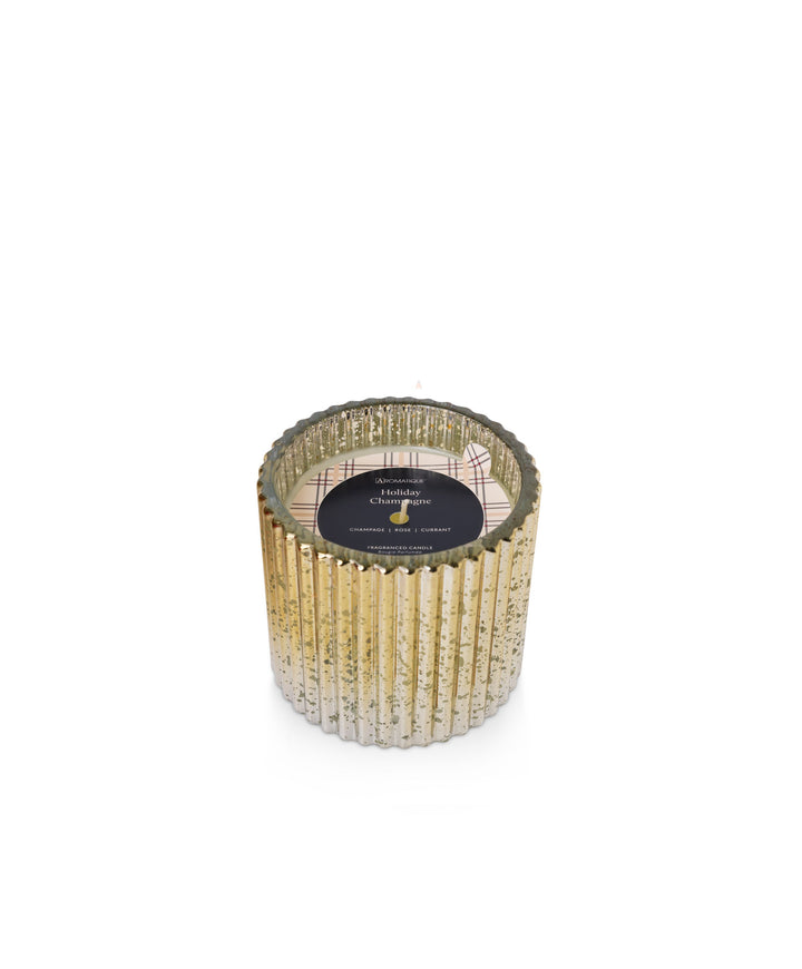 Holiday Champagne | Plaid Ribbed Glass Candle