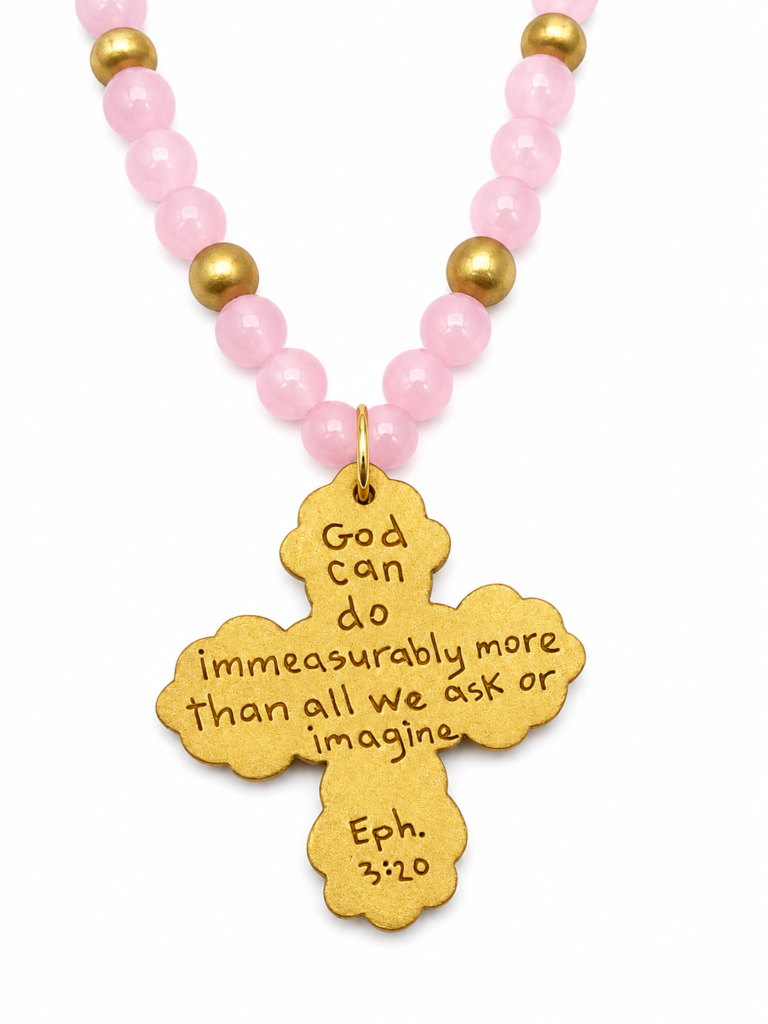 Hidden Truth Pink Jade Necklace with Scalloped Cross