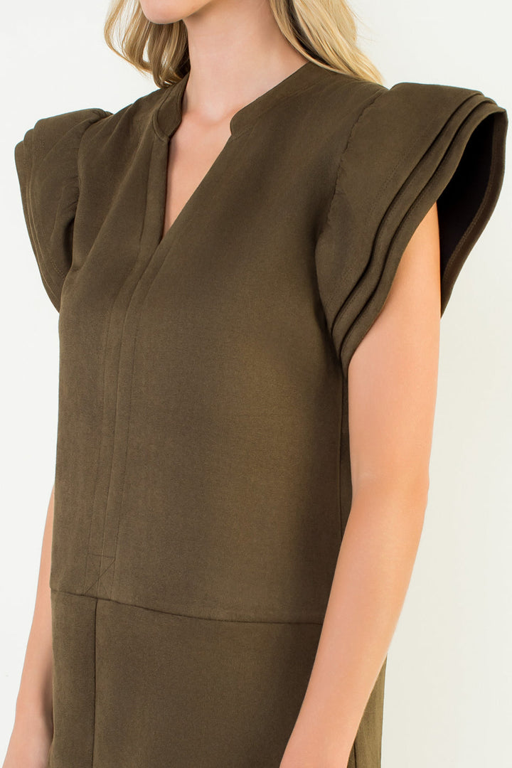 Farrah Flutter Sleeve Suede Dress
