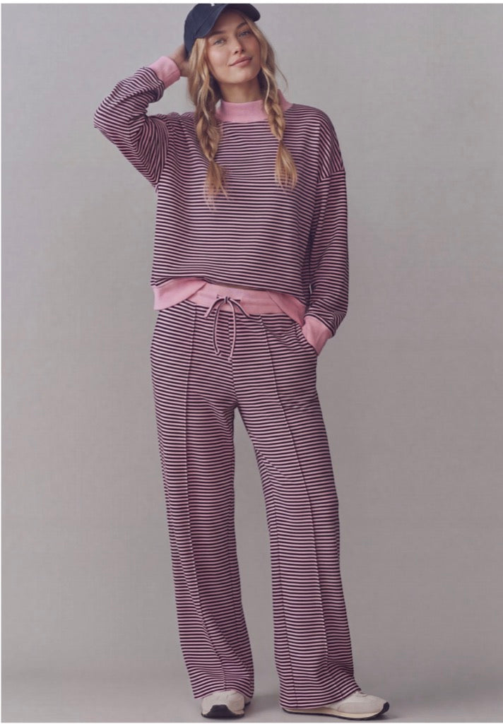 Pink Stripe Mock Neck Sweatshirt & Pants Set