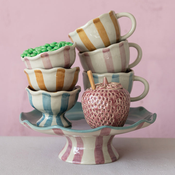 Stripe Stoneware Cake Plate