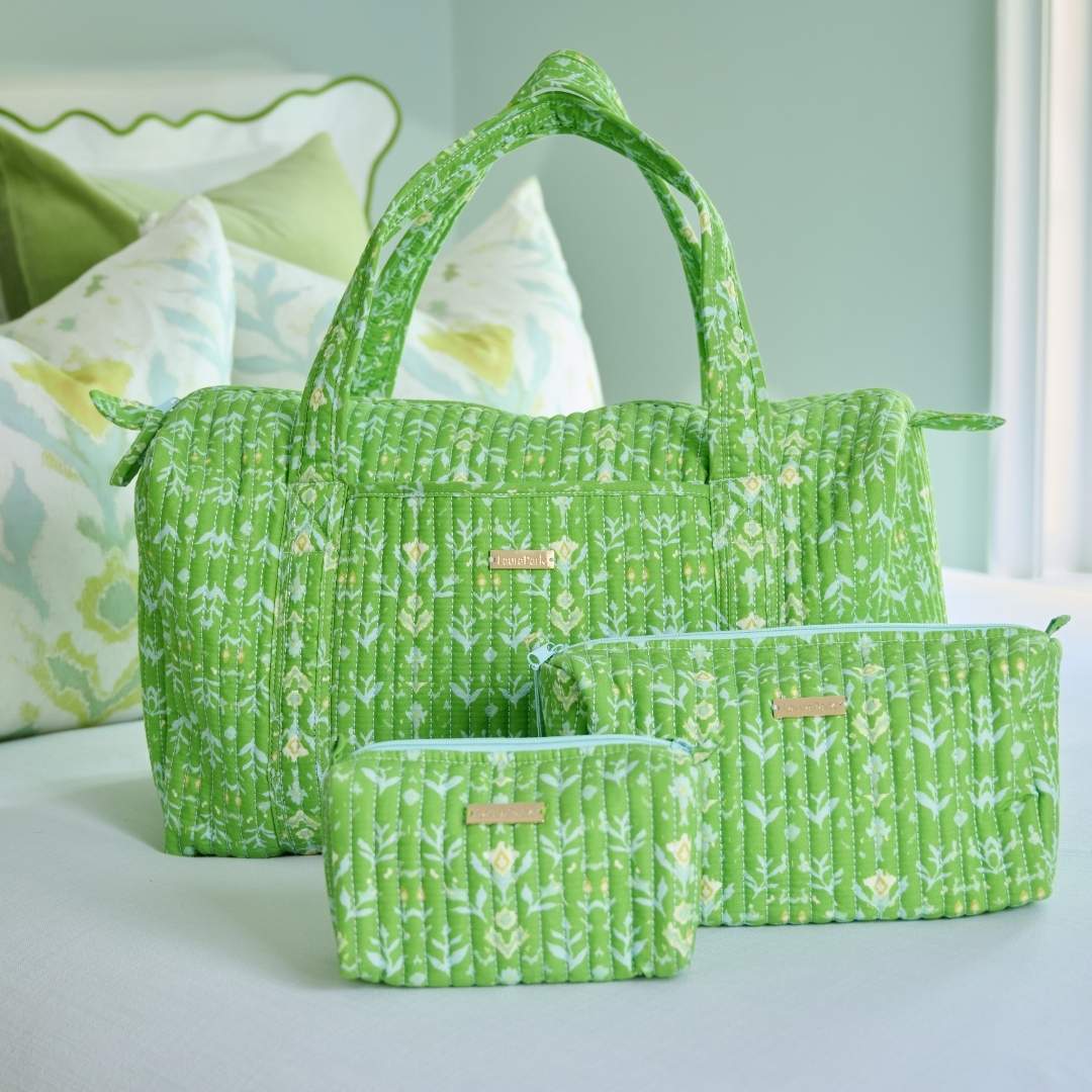 Petal Garden Green Signature Quilted Duffle Bag