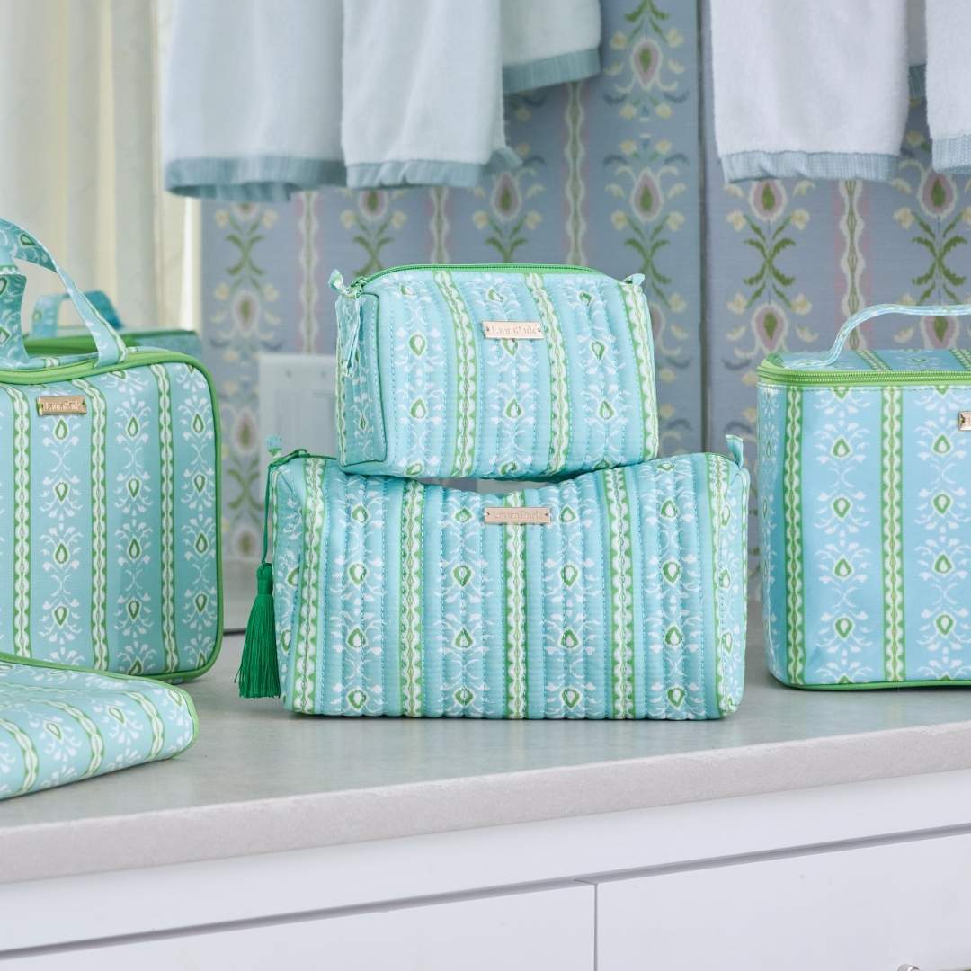 Rosemary Stripe Blue Signature Large Cosmetic Bag