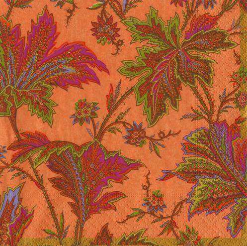 Coral Paisley Leaves Napkin