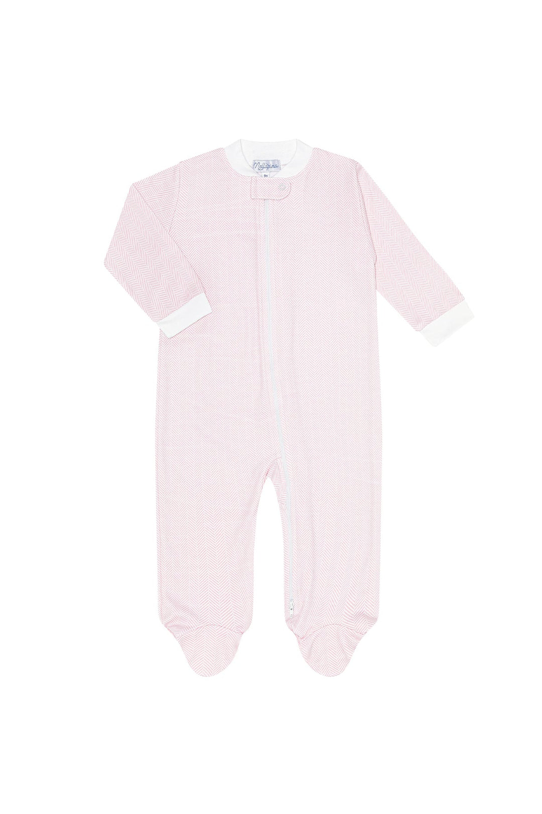 Pink Herringbone Zipper Footie