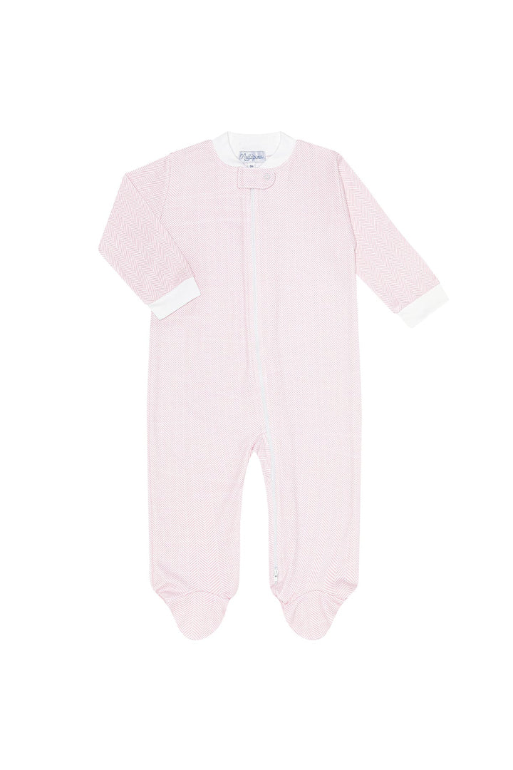 Pink Herringbone Zipper Footie