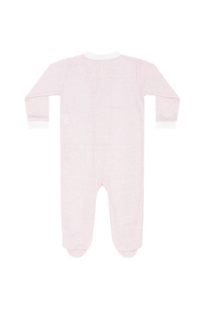Pink Herringbone Zipper Footie